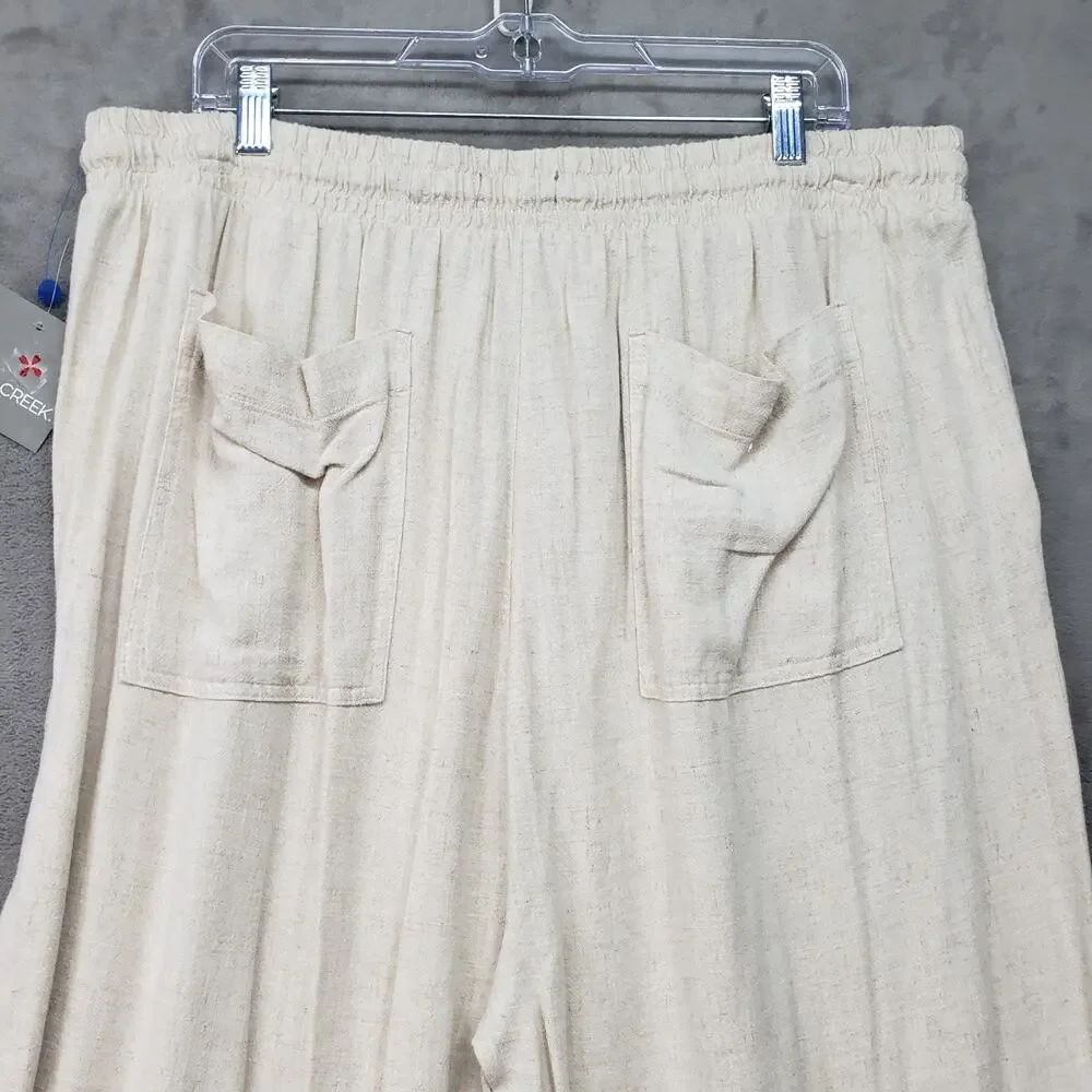 Falls Creek Womens 1X Beige Linen Blend Lounge Pants Wide Leg Drawstring NWT - Picture 7 of 15